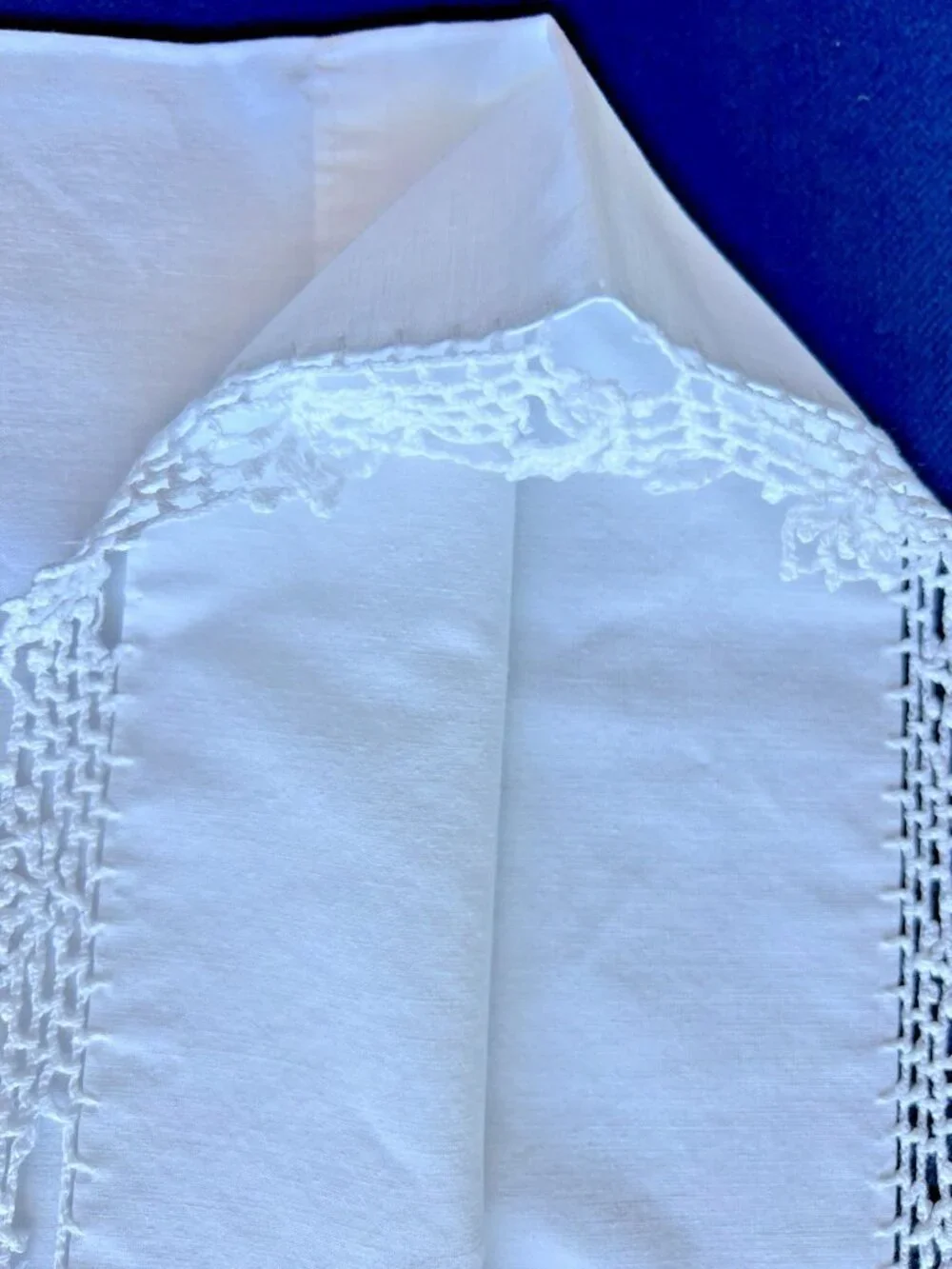 Vintage White Pillowcase PAIR Hand-Crocheted Lace Trim 30